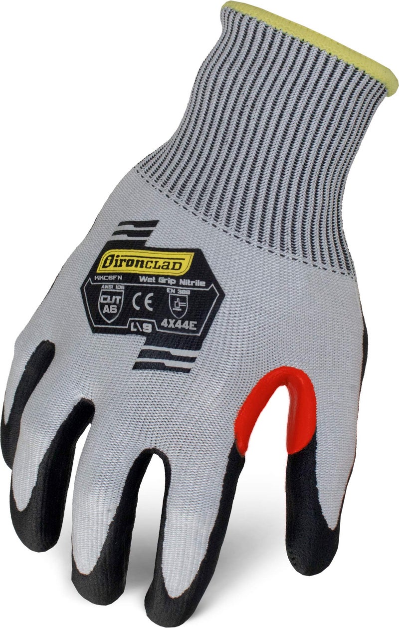 Ironclad mens Work Glove COMMAND ILT A6 FOAM NITRILE, Grey/Black/Red, Large US - Image 1